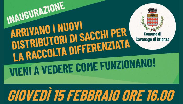 Presentazione dei nuovi distributori di sacchi per la raccolta differenziata - il 15 febbraio ore 16 in Comune 