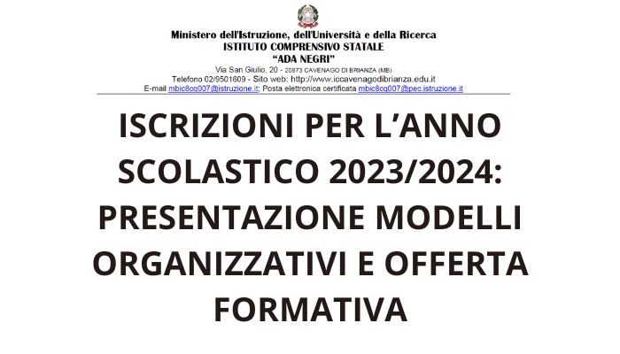 Immagine che raffigura Istituto Comprensivo Ada Negri: iscrizioni per l’anno scolastico 2023/2024: presentazione modelli organizzativi e offerta formativa