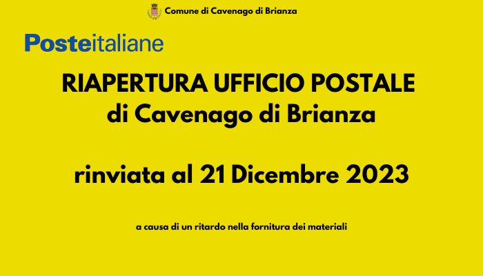 Immagine Rinvio riapertura ufficio postale